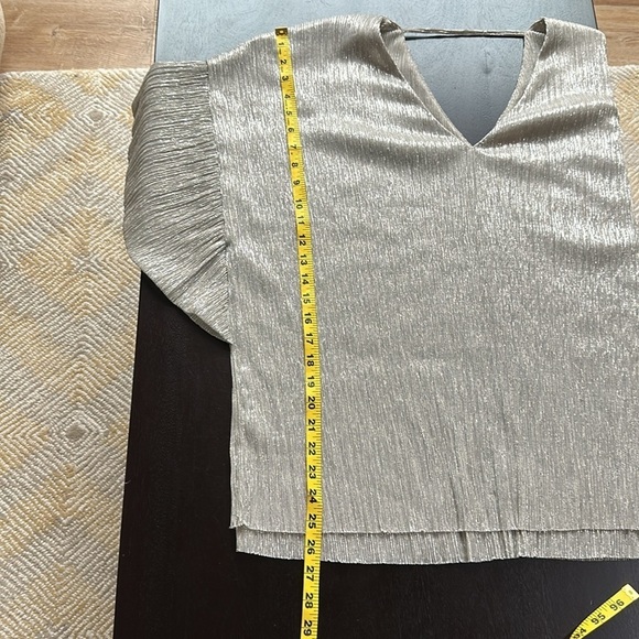 Anthropologie Vanessa Virginia metallic silver v neck flutter sleeve top - Picture 4 of 10